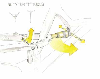 Remove the upper 4mm shock bolts and lower 5mm clevis bolts (Do not use Y or T tools when removing the clevis bolts).