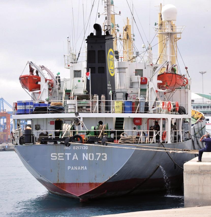Seta 73 docked in the port of Las Palmas (Spain) EJF ILLEGAL TRANSHIPMENTS AT SEA AND LINKS WITH THE USE OF FLAG OF CONVENIENCE: 6 An EJF investigation in 2011 found that Flag Brokers working on
