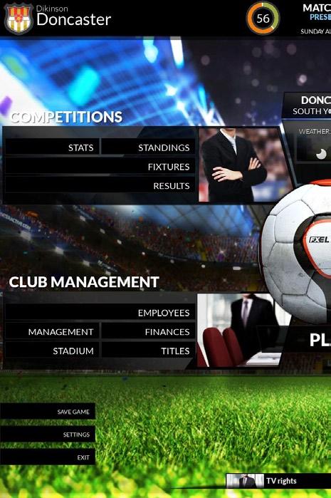 6 FX ELEVEN Game screen Game screen A Upcoming game 1 Opponent 2 Rival s team average and tactical balance 3 Date, week and competition 4 Your team s average and tactical balance 5 Your club b Funds