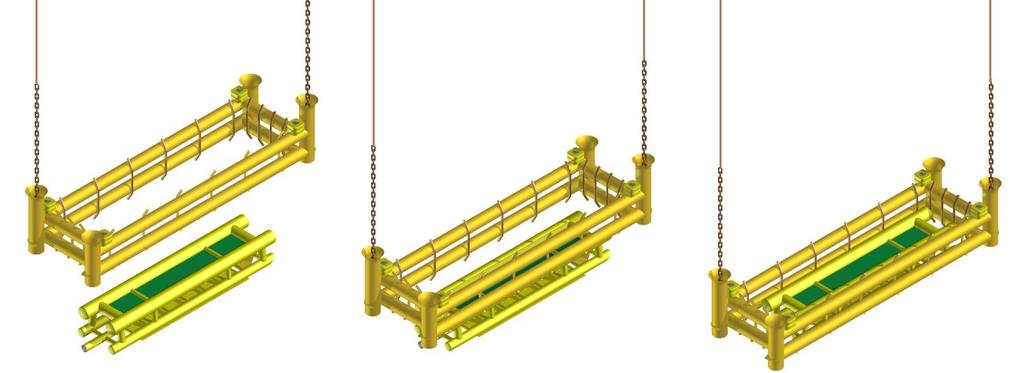 DOCK ONTO STRUCTURE Lower control chains into the control chain towers Slew crane