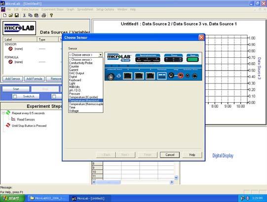 You will be able to create a graph in the top window. Press the add sensor button 3.