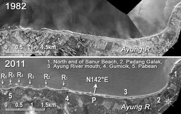 T. San-nami, et al. Fig. 2. Aerial photographs taken in 1981/82 and satellite image taken in 2011.