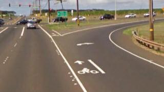 Share the Road signs should also be implemented. RTOL/Shared Lane retrofits are common in Hawaii, this one found on Hana Highway in Maui.