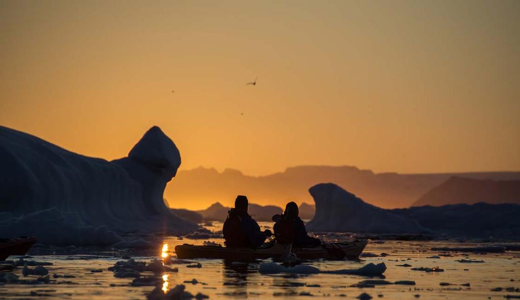 ILULISSAT KAYAKING EVENING From 1st of June to 15th of September Paddle in a kayak and witness the overwhelming beauty of icebergs coming from the Ilulissat Icefiord.