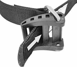 While firmly holding the metal D-ring, rotate the back towards the webbing.