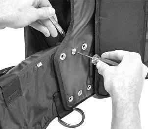 18 BD BUOYANCY COMPENSATOR USER'S MANUAL ADJUSTING THE WAISTBAND LENGTH - NUT AND BOLT SYSTEM Your BC waistband is connected to the harness with two stainless steel nut and bolt combinations.