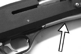 External Control Parts (cont d) Carrier Latch/Bolt Release Button: The carrier latch/bolt release button is located on the right side of the shotgun and protrudes out of the forward right hand side