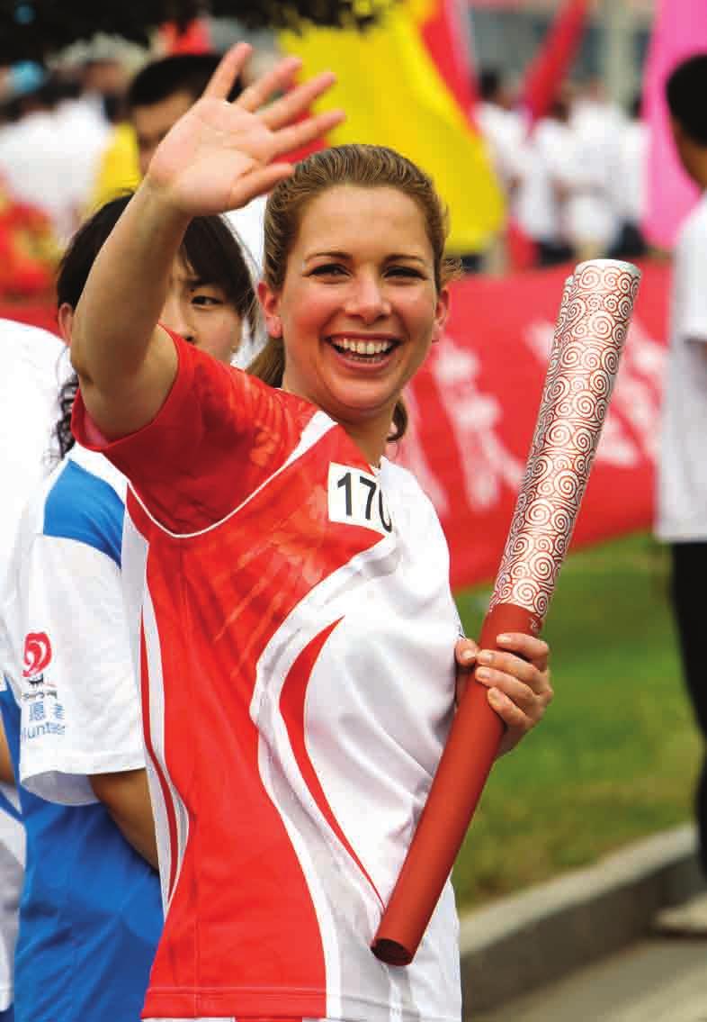 HRH Princess Haya, who is an IOC Member, taking part in the Torch Relay at the Beijing Olympic Games 10 stands before and after their competitions.