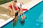 The lifeguard brings the person to the side of the pool and turns the person to face the wall. 3.