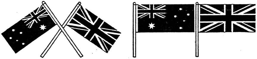 b. When flown from cross-staffs, the national flag should be on the left of the observer facing the flags. Its staff should be in front of the staff of the other flag. (Figure 3.3). Figure 3.