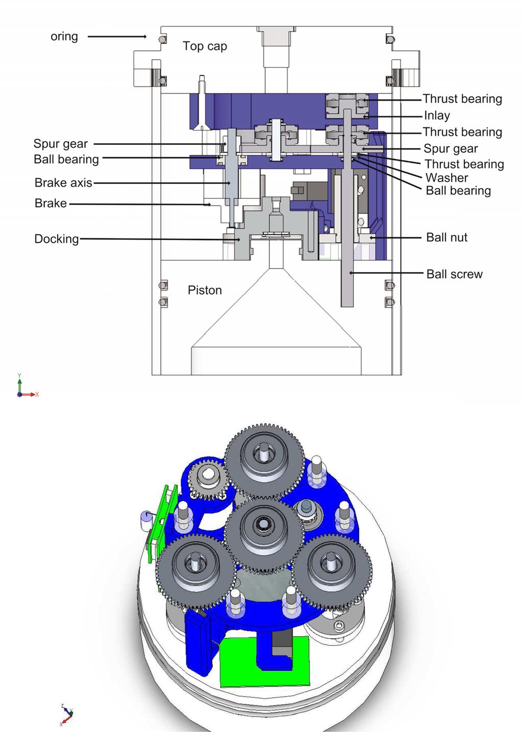 Saving Energy with Buoyancy and Balance Control for Underwater Robots 431 Fig. 2. (Top) Diagram of the buoyancy control mechanism. (Bottom) The gear mechanism used in the buoyancy control module.