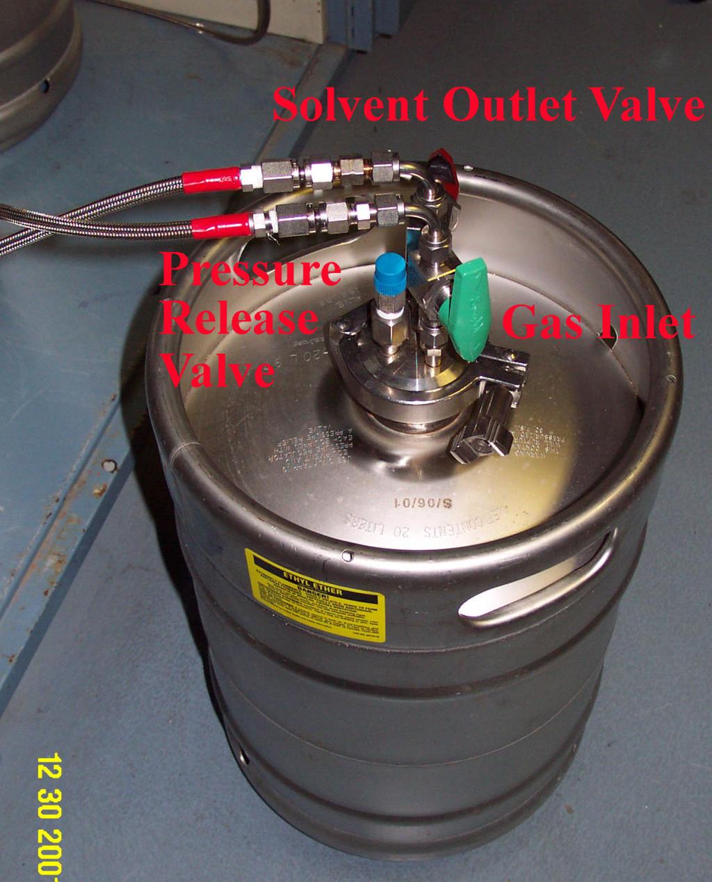 III. Solvent Kegs Each keg s main rgon inlet is green and solvent delivery outlet is color coded as to which solvent it corresponds.