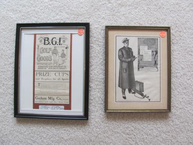 Sale price @ $50 48. The Connecticut Magazine, circa 1900, B&W Advertising page for BGI Golf Goods, brown wood frame, single matted (9 x11 ) overall size, in excellent condition.