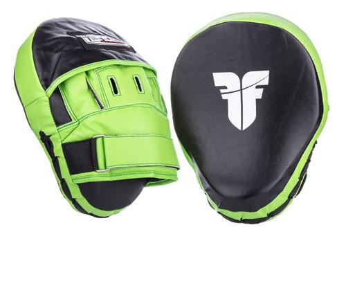 FOCUS MITTS size: 11 x 8 x 2 in (28 22 6 cm) code: FFMS-01 material: Leather These leather Fighter focus mitts provide excellent force absorption without being too