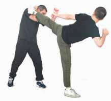 foot and allow the hips to follow; bring the hands across the body to cover and keep one hand tight to the face when the leg whips back.