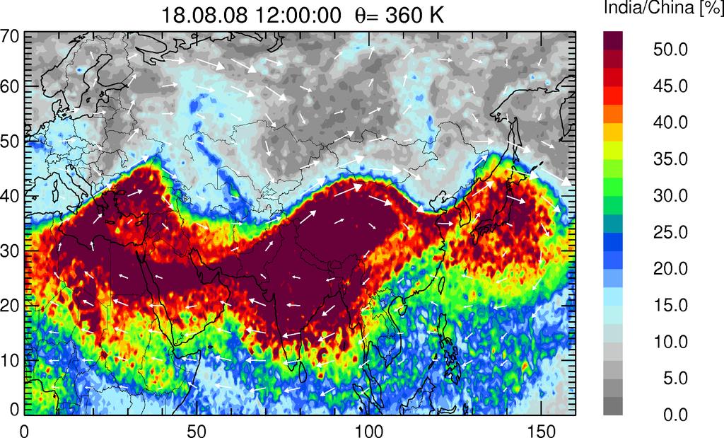 Impact of young air masses on anticyclone at 360 K on 18 Aug. 2008 India/China Southeast Asia/trop.