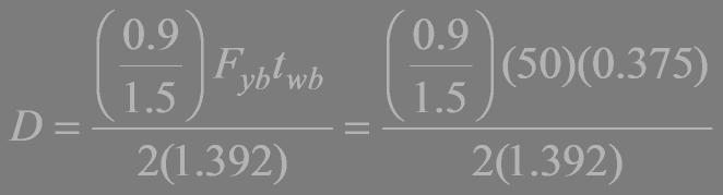 V u = 40 kips < φr n = 221 kips OK 12. Check Compression s Bearing/Tearout i) End Plate V u = 40 kips φr n = n i (φr n ) i + n o (φr n ) o n i =2 n o =2 Bearing Strength: 2.4 d b t p F u = 2.4(1.