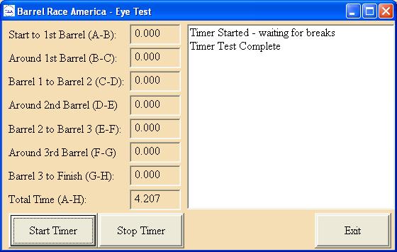 Eye Test Eye Test: Selecting this button allows you to do a complete test of the timer system. You will see a screen like this: Once the screen appears, click on the Start Timer button.