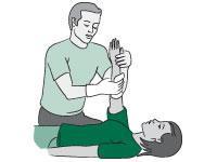 First aid practice(st John Ambulance Service) suspect a bone has been broken. Raise and support the injured limb.