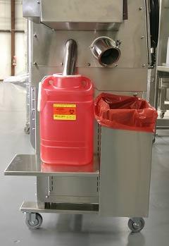 Sharps The Sharps disposal system on the LFGI is designed to accommodate any sharps container with a 5 mouth or hinged lid up to a maximum size of 27 H x 20 D x 14.