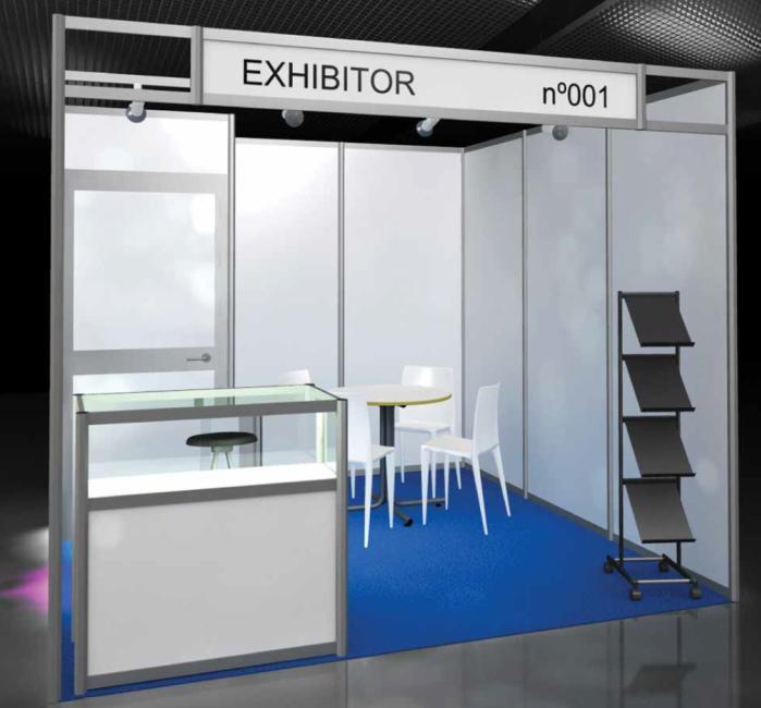 Shell Scheme Booth Rental Shell Scheme rental (9 sqm) Exhibition booth dimensions are 3 x 3 meter (9 sqm) EUR 6.