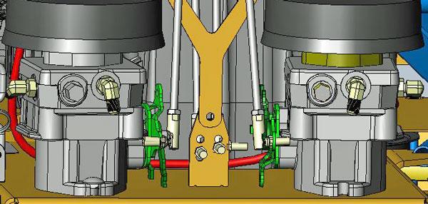 Using a funnel, fill tank through oil level port until oil reaches bottom threads of the port.