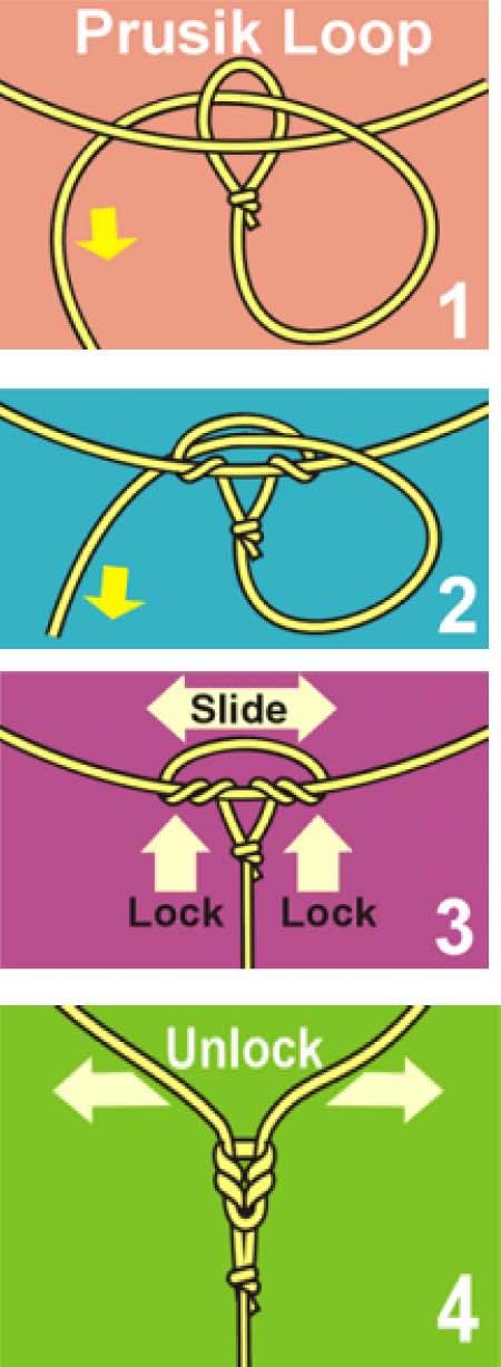 LARKSHEAD KNOT & PRUSIK KNOT Two often used knots are the larks head and the prusik knots. They are used interchangeably. The prusik has a little more holding strength than the larks head knot.