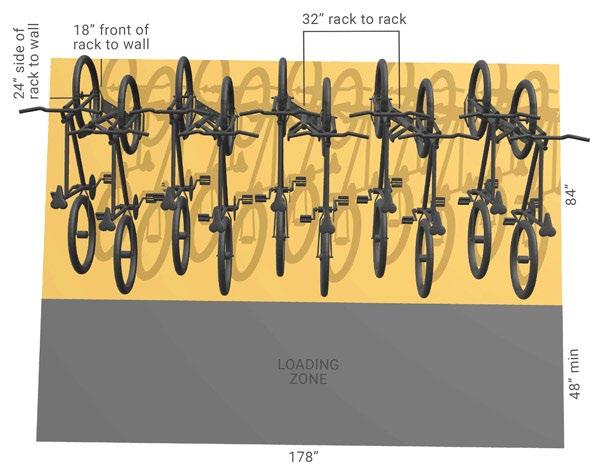 SPACING WALL-MOUNTED VERTICAL BIKE RACK 2 bikes 48 min loading zone 92 min