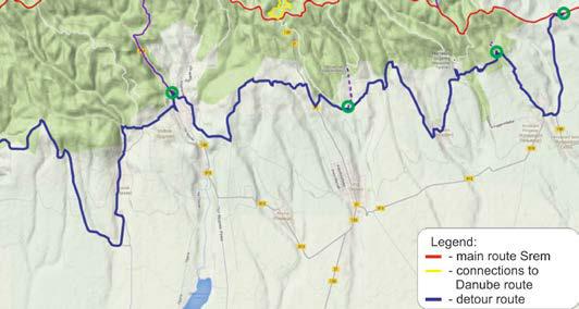 Proposed detour routes at the route Srem Fig. 6. Proposed trail of route Srem. Tourist attractions around the proposed route Srem are mostly located outside the main trail of the route.