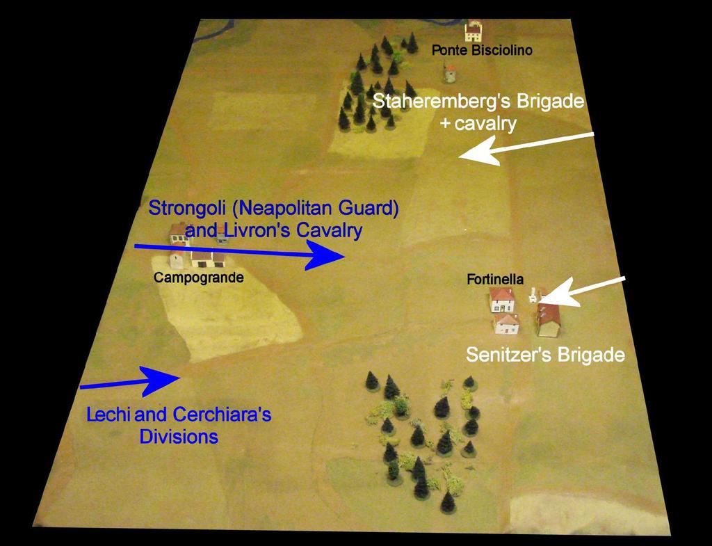 The action would take place on a pair of tables, one for the encounter on each road, with the possibility of forces moving between the tables, the delay being determined by how far south Von Mohr's