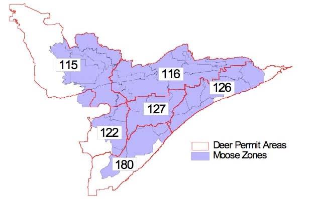 Figure 9. Distribution of deer permit areas and moose hunting zones in NE Minnesota.