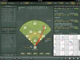 To the lower right of the diamond, there is a brief summary of what the batter did in previous turns at bat.