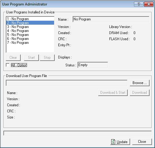 Figure 7. User Program Administrator 5. Click Browse in the Download User Program File frame. The Select User Program File screen displays (see Figure 8).