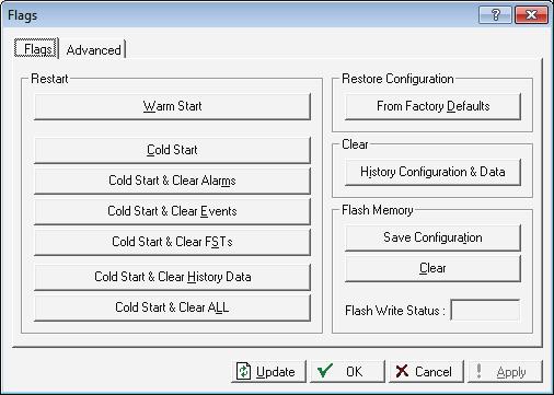Figure 29. Flags screen 2. Click Save Configuration. A verification message displays: Figure 30. Perform screen 3. Click Yes to begin the save process.