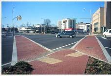 Figure 8-23. Skewed intersections create longer crossing distances, which significantly compromise pedestrian access.