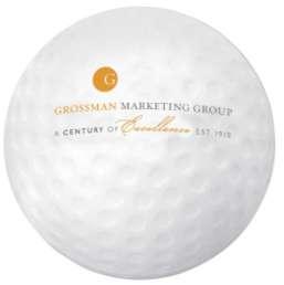 Squeezable polyurethane stress reliever with golf ball shape.