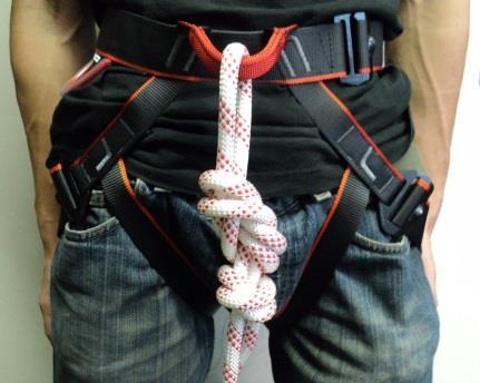 Photo 37 Tying into a centre harness accidental inversion. Waist too tight as with leg loops too loose.