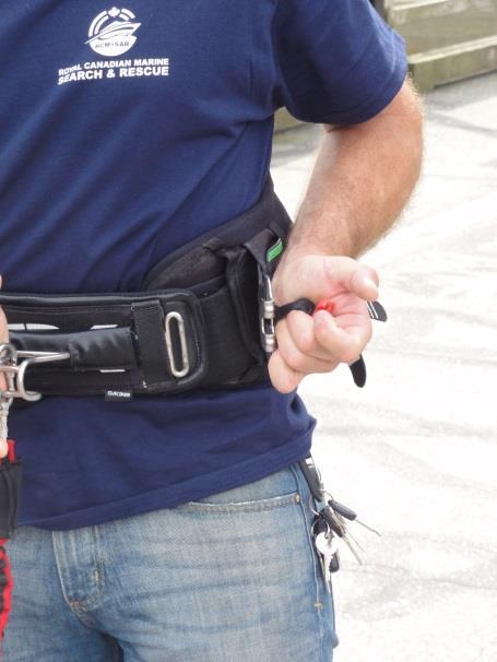removing the harness, by using the grab loop on the back.