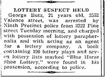 Mills family. One of their lotteries, and one of the more popular and long lasting, was the Blue Horse Shoe.