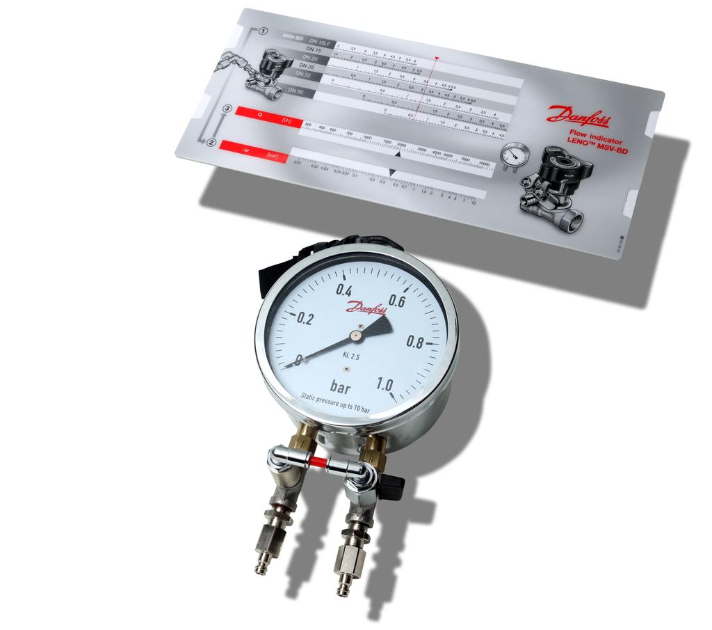 Data Sheet Flow Indicator - Measuring Device for Flow and Pressure Description The flow indicator is a new simple measuring device for measuring flow and pressure in heating, cooling and domestic hot