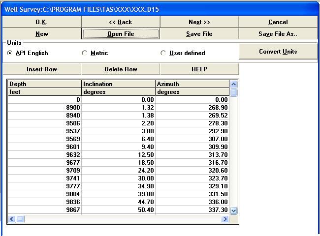 Well Profile Module Edit Input Data Suvey Data This group is used for entering the data pertinent to the well profile. Depth: The measured depth.
