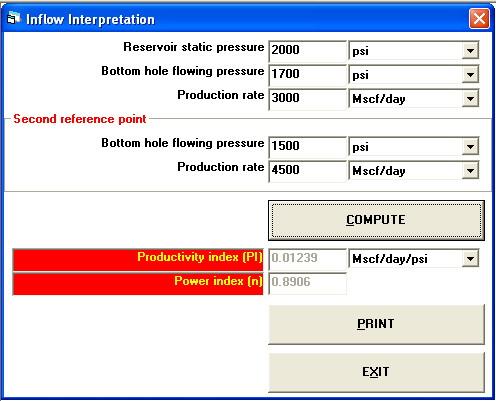 Inflow Interpretation This option is provided to enable the user interprete the inflow performance data in terms of a productivity index or Fetkovitch parameters.