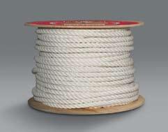 37 lbs 208050 5/8" 600' 64 lbs 208065 3/4" 600' 80 lbs 208066 7/8" 450' 80 lbs 208069 1" 370' 80 lbs White Cotton Rope Cotton rope is naturally soft, easy to work with, braids well and is very