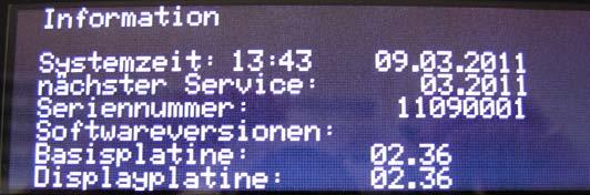 To 4) The sub-menu Info allows you to view the following system information: System time Next service month Serial number Software versions To 5) The upper and lower alarm thresholds for Flasche