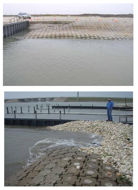 Packery Channel Boat Ramp Shoreline Failure 151 a a b b Figure 1. a) Damage to original articulated mat during tropical storm Erin. b) Damage to interim rock fill during Hurricane Ike. Figure 2.