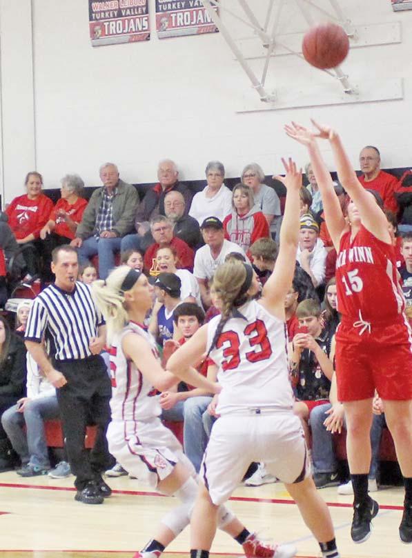 Shelby Reicks led her team in scoring with 18 points, and Kayla Gebel also broke double-digit territory for Turkey Valley with 14 points.