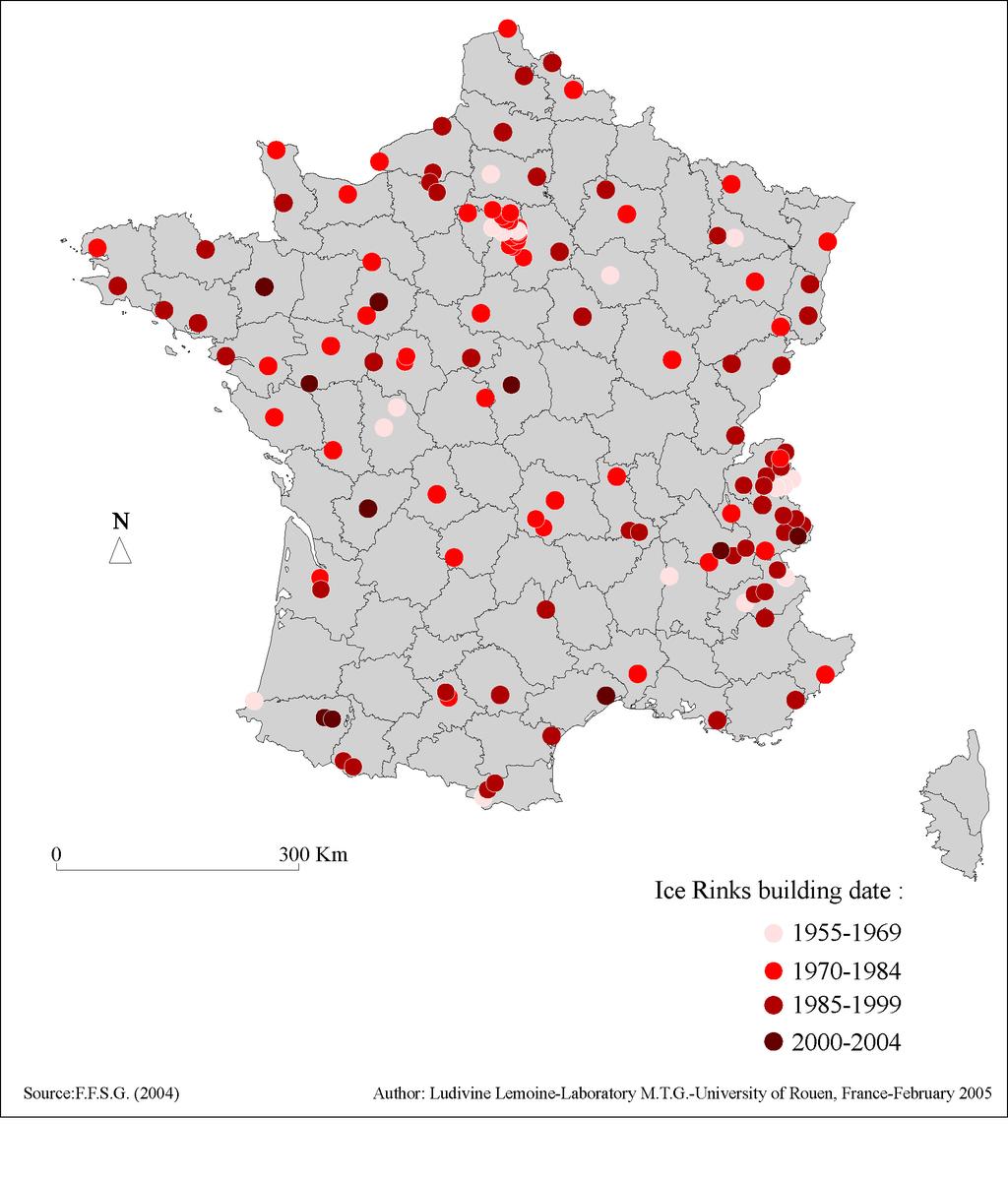 Fig. 4 The construction of ice rinks in France after 1955 Ice hockey is one of the only sports in France that can not be played outdoor because of the temperated weather and anywhere (outside an ice