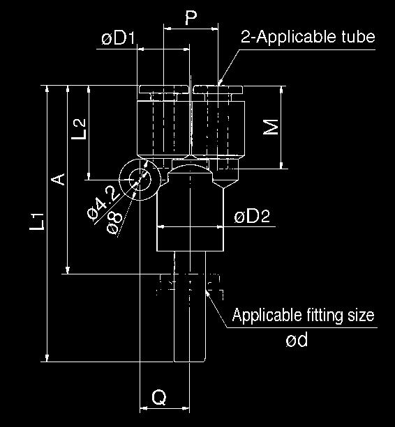 2 (9) 7 P A Double plug-in Y : K2XD Fitting size ød 1 2 I A P