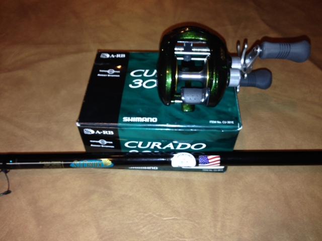 Lot #10: St Croix OM Rod, Shimano Curado 300E (right handed reel) This is an awesome rod! A St Croix Premier PM80MHF- - custom made for Operation Muskie with OM Logo and US Flag.