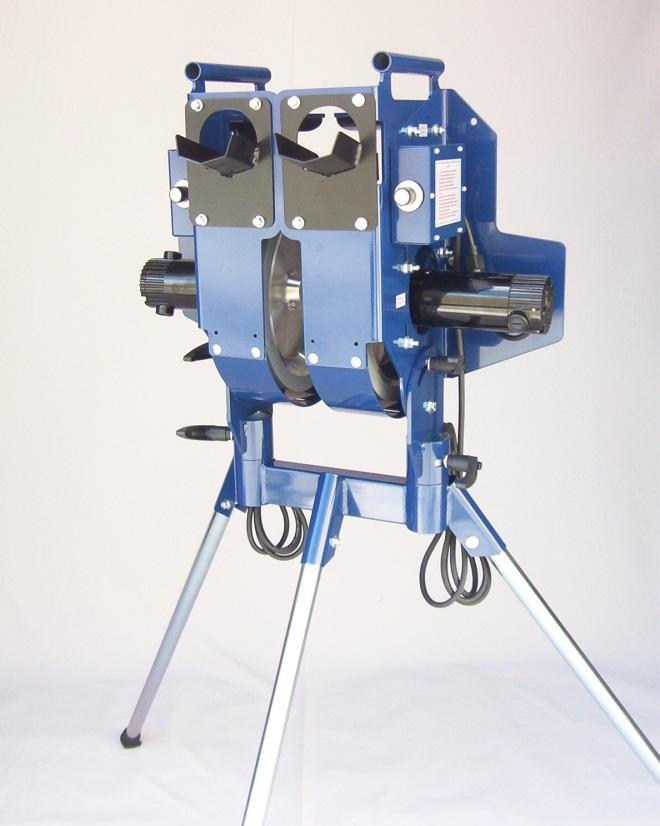 BATA-1 Twin Pitch Pitching Machine The Twin Pitch machine is basically two BATA-1 machines mounted on one stand, with one exception. The machine heads are a mirror image of each other.